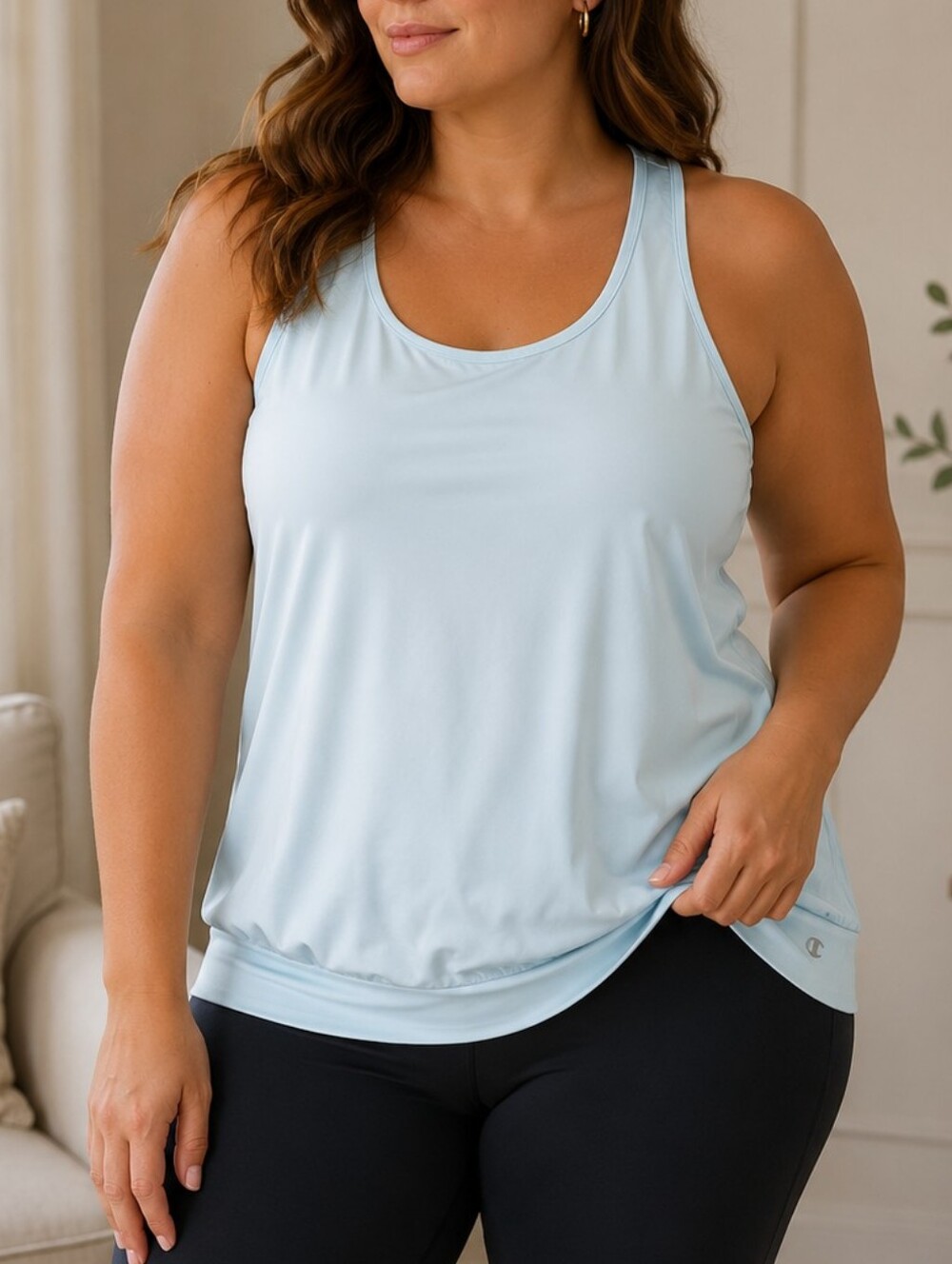 CHAMPION | Women's Pale Blue Crossback Cutout Yoga Tank Top Size 1X